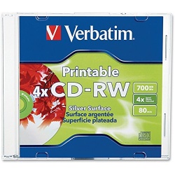 Verbatim CD-RW 700MB 4X DataLifePlus Silver Inkjet 1-Pack Slim Case