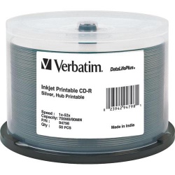 Verbatim 700MB 52X CD-R Silver Inkjet Hub Printable 50-Pack Spindle