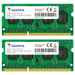 8GB AData DDR3 PC3-10666 CL9 204-pin Dual Channel laptop memory kit (2x4GB)