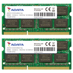 16GB AData DDR3 PC3-10666 1333MHz CL9 204-pin Dual Channel Laptop Memory Kit (2x8GB)