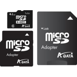 4GB A-Data Turbo microSDHC (TransFlash) Memory Card w/SD+miniSD adapters