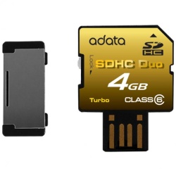 4GB A-Data Secure Digital SDHC Duo Card CL6 Turbo Series (SDHC + USB interface)
