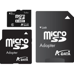 8GB A-Data Turbo microSDHC (TransFlash) Memory Card w/SD+miniSD adapters