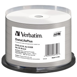 Verbatim DVD+R DL 8.5GB 8X DataLifePlus Shiny Silver 50-Pack Spindle