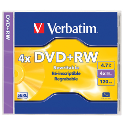 Verbatim DVD+RW 120Min 4X Write Speed,  4.7GB 1-Pack Jewel Case Box