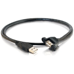 C2G 3FT USB Type-A Male to USB Type-A Female Panel Mount Cable - Black