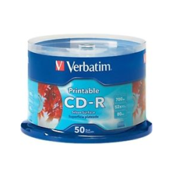 Verbatim CD-R 700MB 52X White Thermal Printable 50-Pack Spindle