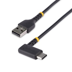 StarTech.com 6ft (2m) USB A to C Charging Cable Right Angle - Heavy Duty Fast Charge USB-C Cable - Black USB 2.0 A to Type-C - Rugged Aramid Fiber - 3A - USB Charging Cord