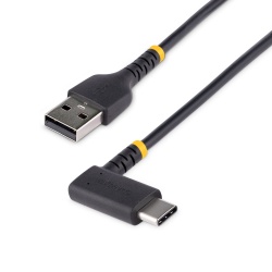 StarTech.com 3ft (1m) USB A to C Charging Cable Right Angle - Heavy Duty Fast Charge USB-C Cable - Black USB 2.0 A to Type-C - Rugged Aramid Fiber - 3A - USB Charging Cord