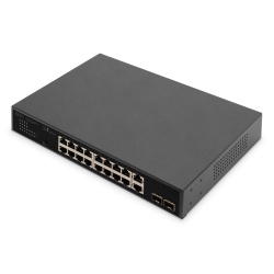 Digitus 16-Port Gigabit PoE Networkswitch, 19 Zoll, unmanaged,2 Uplink Ports, SFP