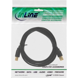 InLine USB 2.0 Cable Type A male / Type B female black, gold plated, 2m