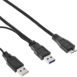 InLine USB 3.2 Gen.1 Y-Cable 2x Type A male / Micro B male, black, 2m