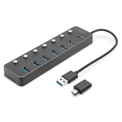 Digitus USB 3.0 hub, 7-port, switchable, aluminium housing