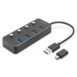 Digitus USB 3.0 Hub, 4-port, schaltbar, Aluminium Gehäuse