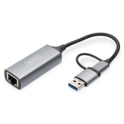 Digitus USB Type-C™ Gigabit Ethernet Adapter 2.5G, USB-C™ + USB A (USB3.1/3.0)