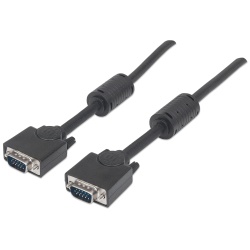 Manhattan VGA Monitor Cable (with Ferrite Cores), 3m, Black, Male to Male, HD15, Cable of higher SVGA Specification (fully compatible), Shielding with Ferrite Cores helps minimise EMI interference for improved video transmission, Lifetime Warranty, Polyba