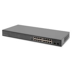 Digitus 16 Port Gigabit PoE Switch, 19 Inch, Unmanaged, 2 SFP Uplink