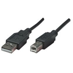 Manhattan USB-A to USB-B Cable, 0.5m, Male to Male, 480 Mbps (USB 2.0), Equivalent to USB2HAB50CM, Hi-Speed USB, Black, Lifetime Warranty, Polybag