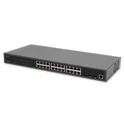 Digitus 24-Port Gigabit PoE Networkswitch,19 Zoll, L2 managed,2 Uplink Ports, SFP, 430 W, af/at