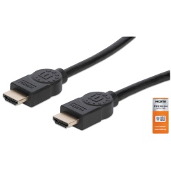 Manhattan HDMI Cable with Ethernet, 4K@60Hz (Premium High Speed), 1m, Male to Male, Black, Equivalent to HDMM1MP, Ultra HD 4k x 2k, Fully Shielded, Gold Plated Contacts, Lifetime Warranty, Polybag