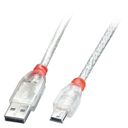 Lindy 3m USB 2.0 Cable - Type A to Mini-B, Transparent