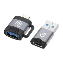 Manhattan 2-Piece Set: USB-C to USB-A and USB-A to USB-C Adapters, Male/Female conversions, 5 Gbps (USB 3.2 Gen1 aka USB 3.0), SuperSpeed USB, Black/Silver, Lifetime Warranty, Polybag