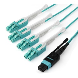 StarTech.com 1m (3ft) MTP(F)/PC to 4x LC/PC Duplex Breakout OM3 Multimode Fiber Optic Cable, OFNP Plenum, 40G Networks, Low Insertion Loss - Fiber Jumper Cord