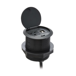 Tripp Lite Protect It! Desktop Power Grommet - NEMA 5-15P, 2x USB-A Charging, Surge Protection, 10 ft. Cord, Antimicrobial, Black