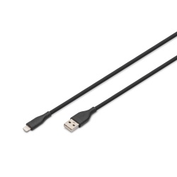 Digitus Lightning silicone connection cable, USB-A - Lightning 0.5m, black