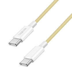 LogiLink USB 2.0 Type-C cable, C/M to C/M, nylon jacket, 60W, yellow, 1 m