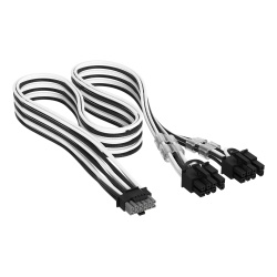 Corsair Elite Premium Individually Sleeved, PCIe 12V-2x6 to 2x 8-pin (6+2 split) PCIe Cable - Black/White