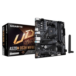 GIGABYTE A520M DS3H WIFI6E Motherboard - Supports AMD Ryzen 5000 Series AM4 CPUs, up to 4733MHz DDR4 (OC), 1xPCIe 3.0 M.2, WIFI 6E, GbE LAN, USB 3.2 Gen 1