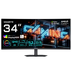 GIGABYTE MO34WQC36 34” WQHD Curved Gaming Monitor - 3440 x 1440, 360Hz, 0.03ms, KVM, 300 cd/m², FreeSync Premium Pro, DisplayHDR True Black 500, HDMI 2.1, Displayport 2.1
