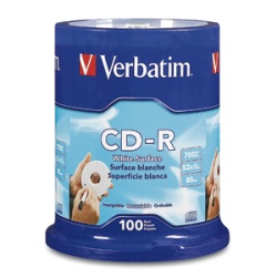 Verbatim CD-R 80MIN 700MB 52X Blank White Surface 100pk Spindle 100 pc(s)