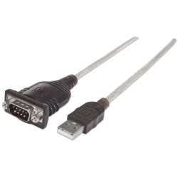 Manhattan USB-A to Serial Converter cable, 45cm, Male to Male, Serial/RS232/COM/DB9, FTDI FT232RL Chip, Windows 11 compatible (plus previous o/s), Black/Silver cable, Three Years Warranty, Equivalent to ICUSB2321F.