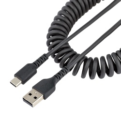 StarTech.com 1.6ft (50cm) USB-A to USB-C Fast Charging Cable, Rugged, Coiled, Charge & Sync, 3A, USB 2.0, TPE Jacket and Aramid Fiber - USB Charging Cord