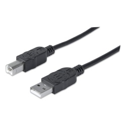 Manhattan USB-A to USB-B Cable, 5m, Male to Male, 480 Mbps (USB 2.0), Hi-Speed USB, Black, Lifetime Warranty, Equivalent to USB2HAB5M.