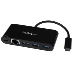 StarTech.com 3 Port USB-C Hub with Gigabit Ethernet & 60W Power Delivery Passthrough Laptop Charging - USB-C to 3x USB-A (USB 3.0 SuperSpeed 5Gbps) - USB 3.2 Gen 1 Type-C Adapter Hub