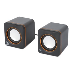 Manhattan 2600 Series Speaker System, Two Speakers, Black/Orange, USB for Stereo Audio and Power, Output: 2x 3W, Decent Sound, Integrated rotary volume control, USB-C/USB-A Adapter, Cable 1.4m, Three Year Warranty