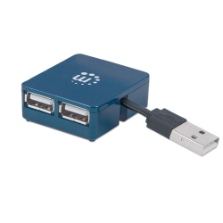 Manhattan USB-A 4-Port Micro Hub, 4x USB-A Ports, Blue, 480 Mbps (USB 2.0), USB powered (no external power supply required), Hi-Speed USB, Three Year Warranty, Equivalent to ST4200MINI2
