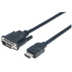 Manhattan HDMI to DVI-D 24+1 Cable, 3m, Male to Male, Black, Dual Link, Compatible with DVD-D, Lifetime Warranty, Equivalent to HDDVIMM3M