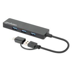 Manhattan USB-C & USB-A Combo Dock/Hub, Ports (4): USB-A (x4), 5 Gbps (USB 3.2 Gen1 aka USB 3.0), USB powered (no external power supply required)