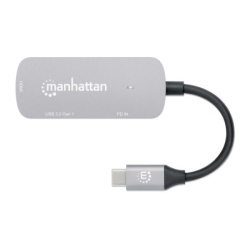 Manhattan USB-C Dock/Hub, Ports (x3): HDMI, USB-A and USB-C, with Power Delivery (PD) 100W- requires external USB-C charger (not included). USB powered (no external power supply required) when PD is not in use, Aluminium