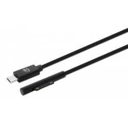 Manhattan USB-C to Microsoft Surface Charging Cable, 1.8m, Male to Male. 15V/3A, Black, Charge only - no data transmission, Lifetime Warranty