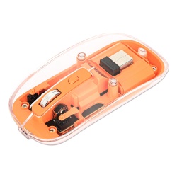 Manhattan Transparent Rechargeable Wireless Mouse, Clear/Orange, Adjustable 800/1200/1600dpi, With RGB LED light, 2.4Ghz (effective range up to 10m), USB, Optical, Ambidextrous, Four Button with Scroll Wheel, Slim Design, USB-A micro receiver, Lithium Ion