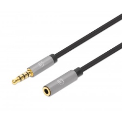 Manhattan Stereo Audio 3.5mm Extension Cable, 3m, Male/Female, Slim Design, Black/Silver, Premium with 24 karat gold plated contacts and pure oxygen-free copper (OFC) wire, Lifetime Warranty