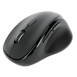 Manhattan Ergonomic Wireless Mouse, Right Handed, Adjustable 800/1200/1600dpi, 2.4Ghz (up to 10m), Six Button with Scroll Wheel, Combo USB=A and USB-C receiver, Black, AA battery (included), Three Year Warranty