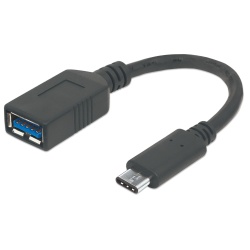 Manhattan USB-C to USB-A Cable, 15cm, Male to Female, Black, 5 Gbps (USB 3.2 Gen1 aka USB 3.0), 3A (fast charging), IF-Certified, SuperSpeed USB, Lifetime Warranty, Equivalent to USB31CAADP