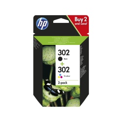 HP 302 2-pack Black/Tri-color (Cyan, Magenta, Yellow) Original Ink Cartridges (X4D37AE)