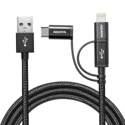 AData 3-in-1 Lightning / micro USB / USB-C Durable Braided Cable - 100cm  Black